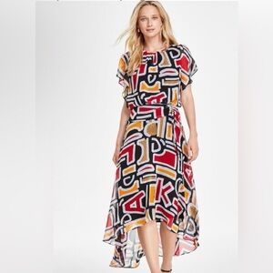 Karl Lagerfeld Colorful Flutter Sleeve High Low Dress Size 6 NWT